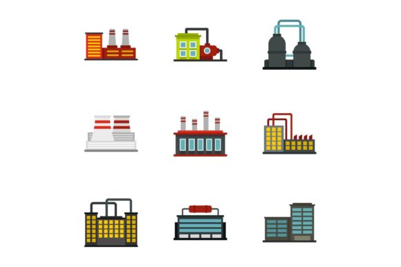 Download Manufacturing Plant Icons Set - Manufacturing plant Collection