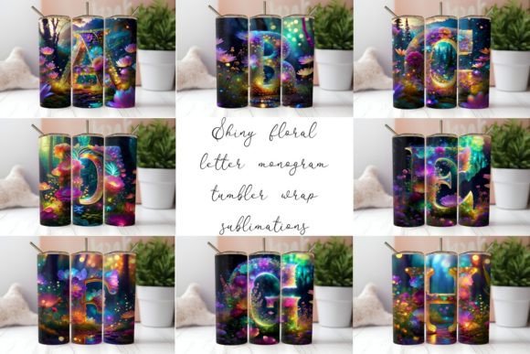 Download Shiny Floral Letter 20oz Tumbler Wraps - Shiny floral Collection